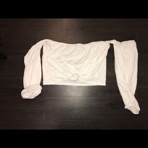 White Off the Shoulder Crop Top •Size L•